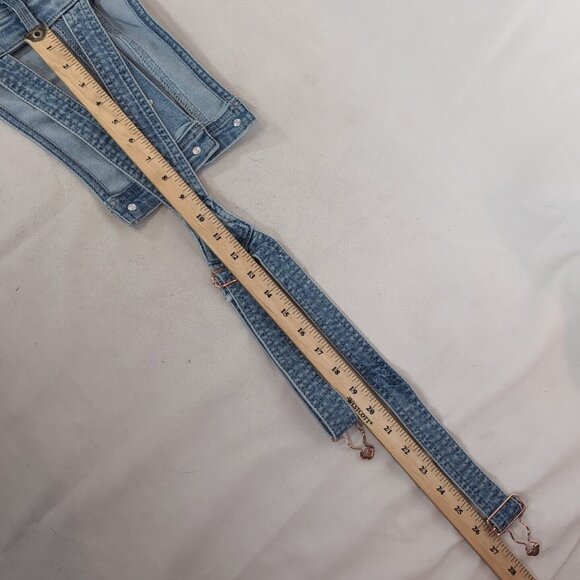 Guess Jeans Lightwash Blue Denim Rose Gold Overalls Distressed Women's 24 Pants - Picture 11 of 14